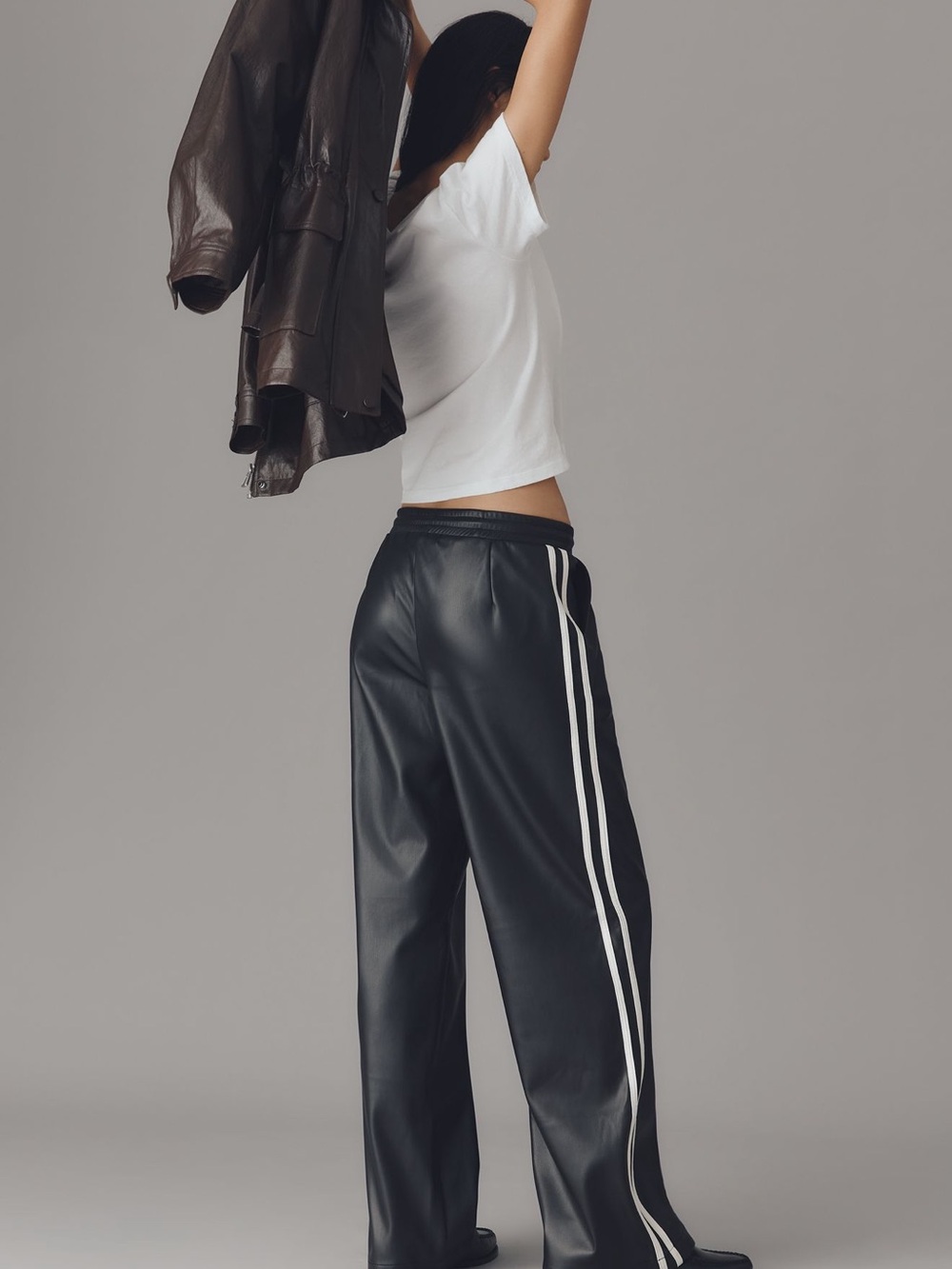 *Anthropologie Bishop + Young Faux Leather Wide Leg Track Pants - Picture 2 of 5